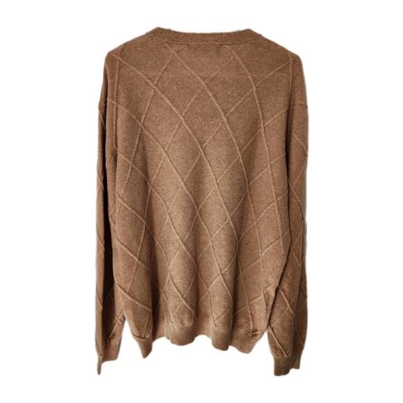Bugatchi Diamond Stitch Cashmere Knit Tan V-neck Sweater Men's Size Large - Picture 2 of 7
